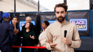 A man giving an exclusive announcement