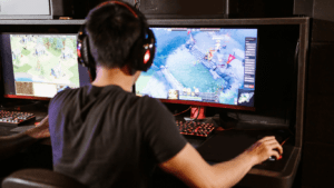 A man playing online game