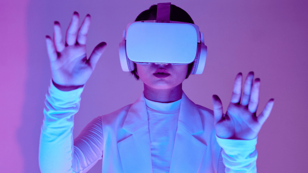 A woman wearing VR goggles