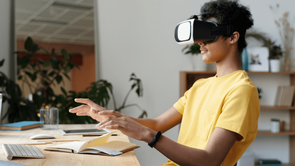 A kid using VR headset