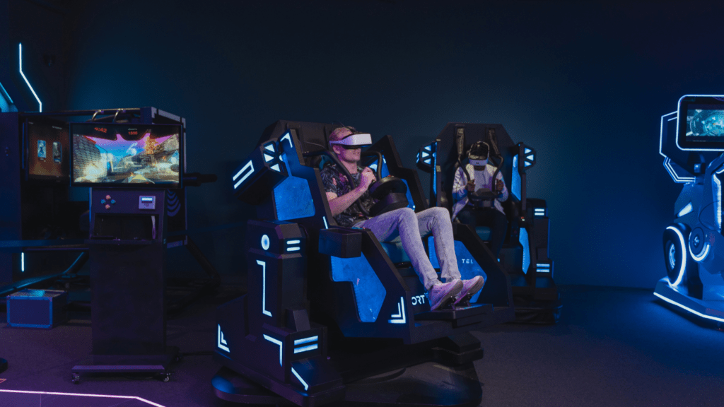 A woman trying vr goggles