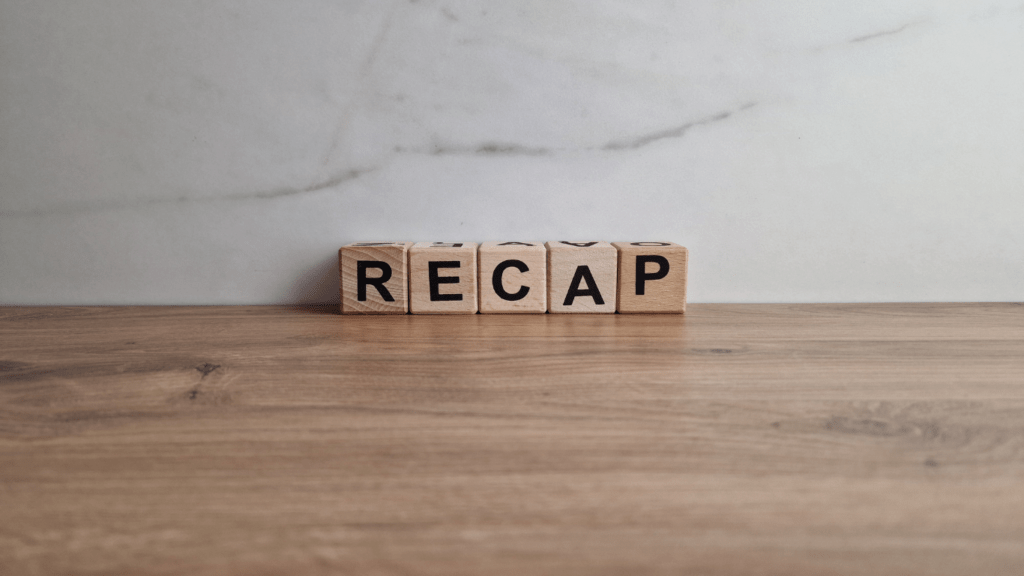 An illustration of the word "RECAP"