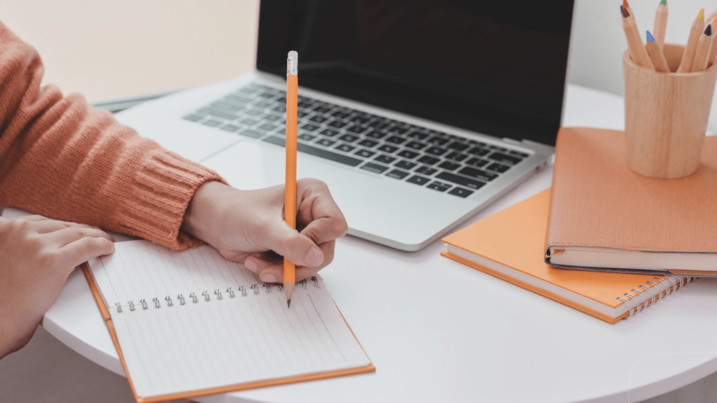 woman writing an article