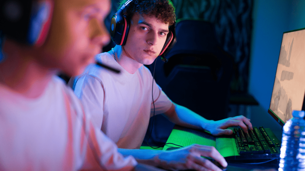 two man wearing gaming headset